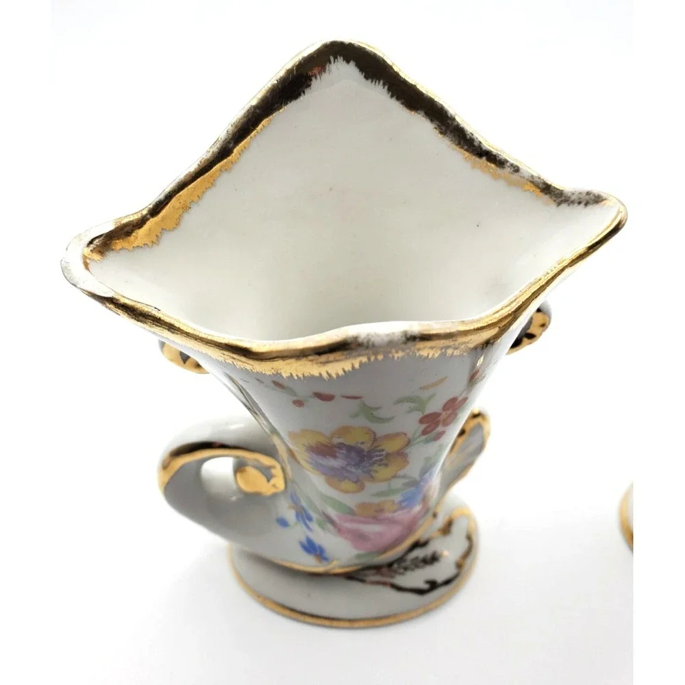 Antique Pair of Limoges Cornucopia Hand Painted Vases READ